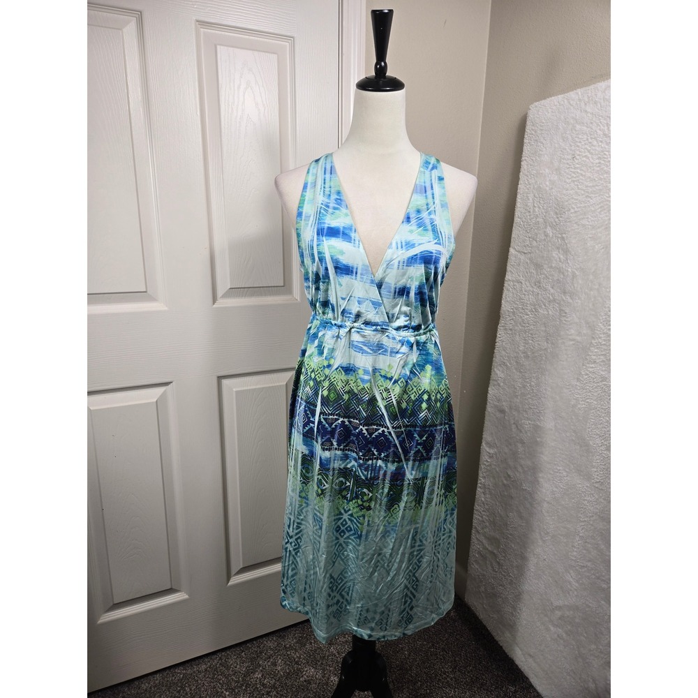 Kiara Women's Size Large Blue Lagoon Halter Dress Sleeveless Coastal Chic - Picture 2 of 7